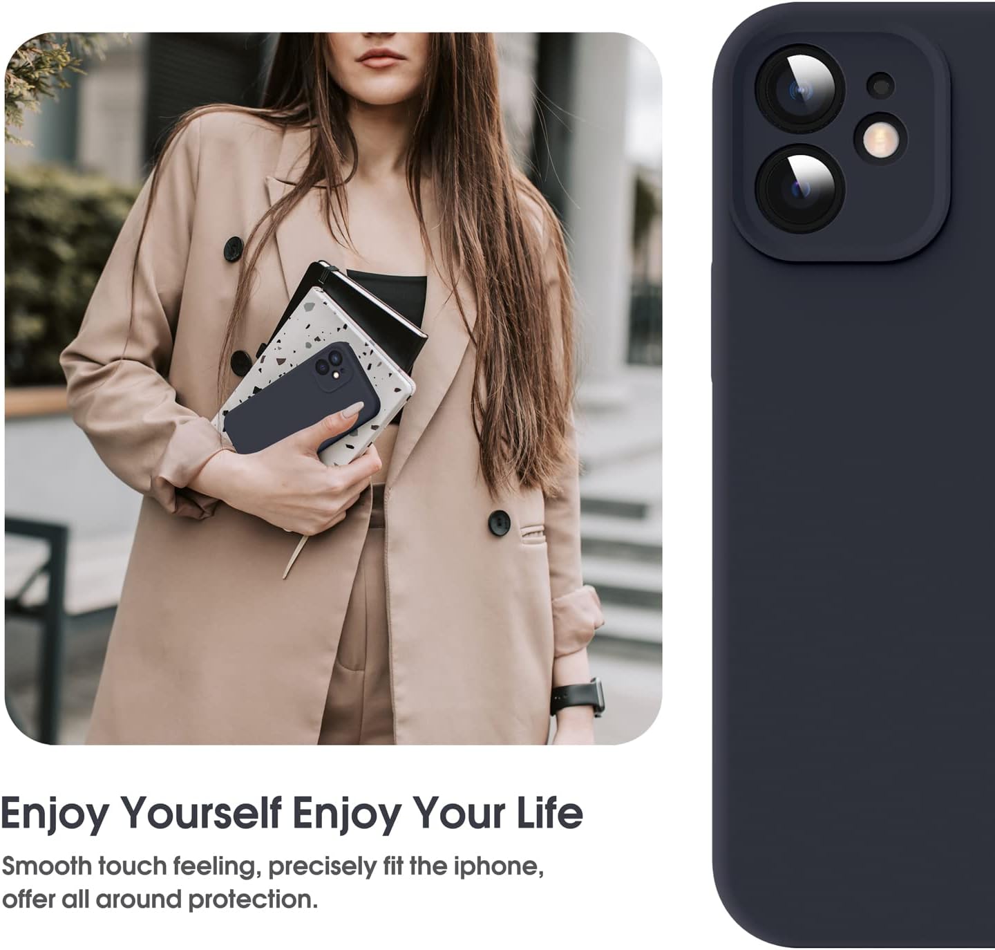 Supdeal Liquid Silicone Case for iPhone 12, [Camera Protection] [Anti Fingerprint] [Wireless Charging] 4 Layer Phone Case Protective Cover, Built-in Microfiber Case Cover, 6.1, Black